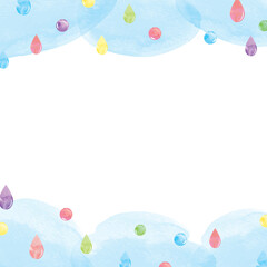 水彩のカラフルな雨と雲の正方形フレーム