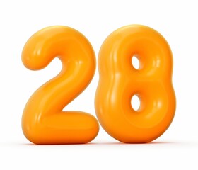 3D illustration of a Glossy orange jelly number 28 isolated on a white background