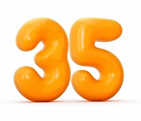3D illustration of a Glossy orange jelly number 35 isolated on a white background