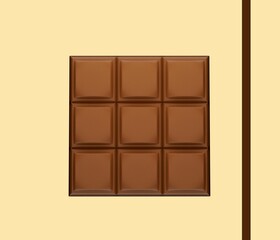 3D rendering of a milk chocolate bar on a yellow background