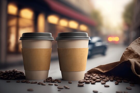 Coffee in a single cup and coffee beans. 