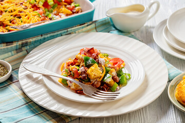 pinto beans bacon pepper cornbread salad, top view