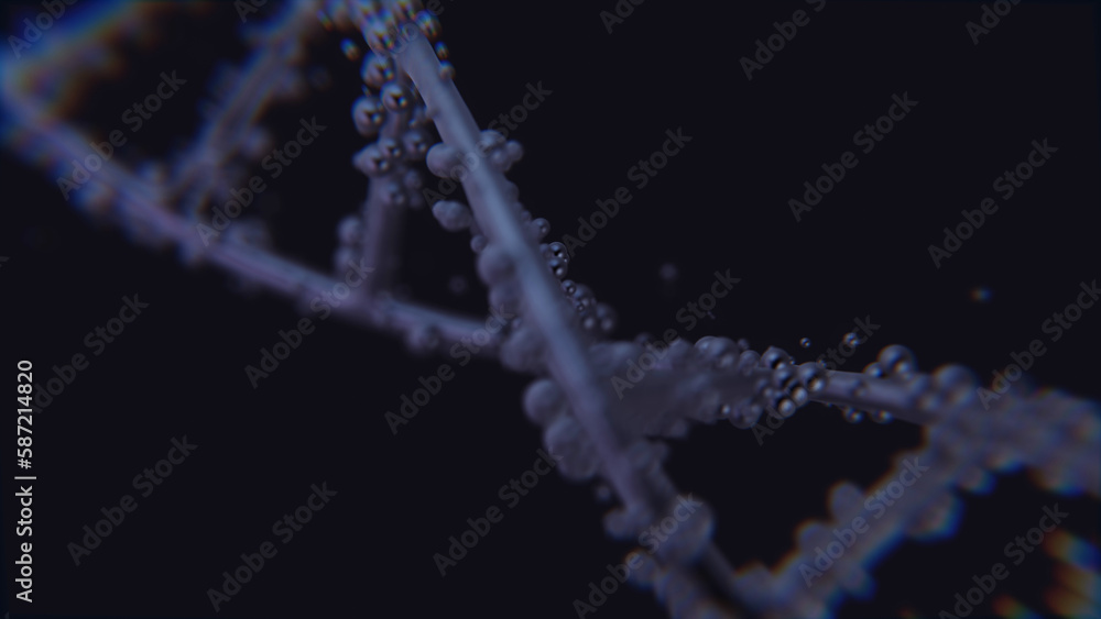 Poster futuristic rotating white dna strand with genetic codes and abstract geometry. seamless looping anim