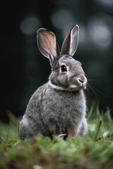 Fototapeta na wymiar rabbit in the grass, spring, forest, dark, grey