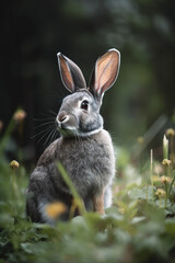 rabbit in the grass, spring, forest, dark, grey