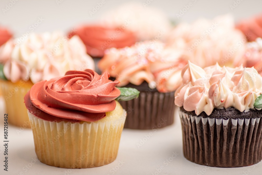 Sticker Closeup of cupcakes in blurred background