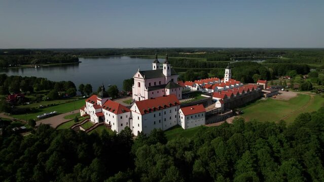 Aerial view of The Post-Camaldolese monastery and church at Wigry lake, Mazury, Poland