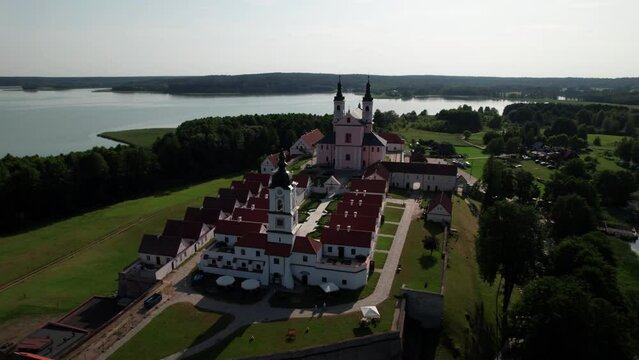 Aerial view of The Post-Camaldolese monastery at Wigry lake, Podlaskie, Poland