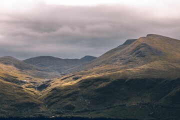Beautiful shot of the rural hills of Ben Nevis Viewpoint in rural Fort William, Scotland