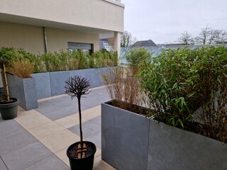 fountain in front of a house