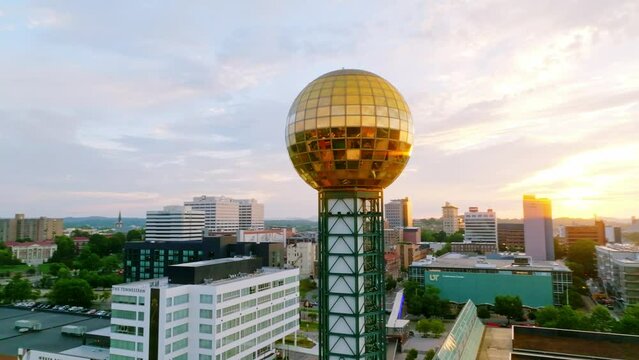 Knoxville, Tennessee, USA Downtown at the World's Fair Park. Orbiting view of the Sunsphere during sunrise