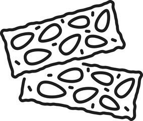 Nougat or torrone, nut candy drawing outline icon