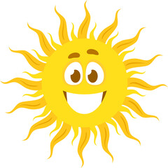 Cartoon funny sun character with fiery rays
