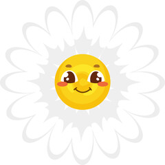 Flower character, cartoon daisy camomile smile