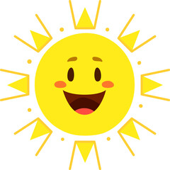 Cartoon laughing, smiling kid sun character