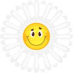 Cartoon chamomile flower character with cute smile
