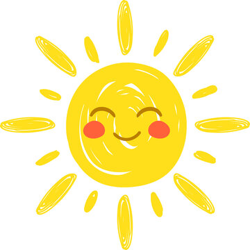 Cartoon cute sun character, sunshine happy face