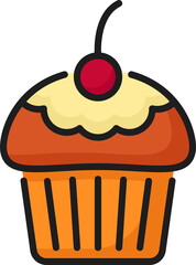 Cupcake with cherry and icing color bakery icon
