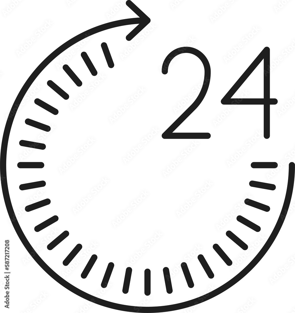Poster 24 hours delivery service icon. Outline timer