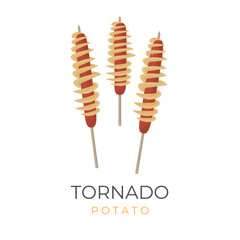 Korean Street Food Illustration Logo hweori gamja Or Tornado Potato Hot dog with Sausage filling