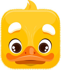 Duckling cartoon kawaii square animal face, duck