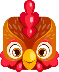 Chicken cartoon kawaii square animal face, hen