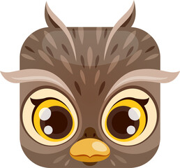 Owl cartoon kawaii square animal face, forest bird