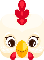 Cartoon rooster kawaii square animal face, cock