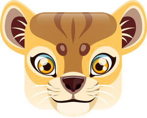 Lion cub cartoon kawaii square animal face, icon