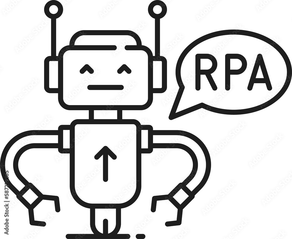 Poster rpa robotic process automation, cyborg worker icon