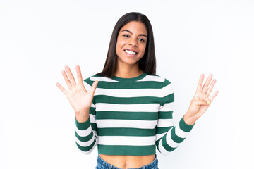 Young African American woman isolated on white background counting nine with fingers