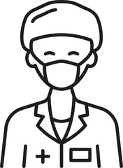 Chicken pox doctor in protective mask outline icon