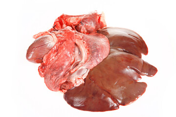 Pork liver, pig, pig lung on the background of color