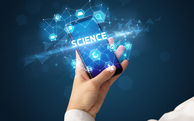 Hand using smartphone with technology concept