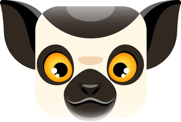 Cartoon lemur kawaii square animal face, character
