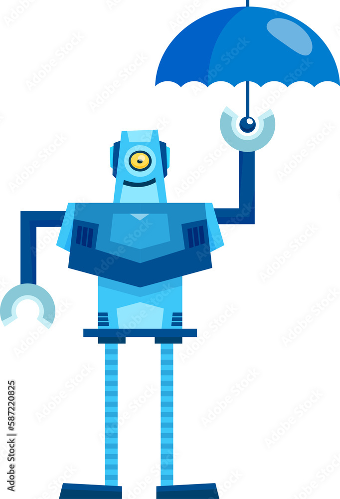 Poster robot assistant helper with umbrella in hand