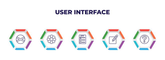 editable outline icons with infographic template. infographic for user interface concept. included jamaican, image of a flower, test quiz, compose, question mark icons.