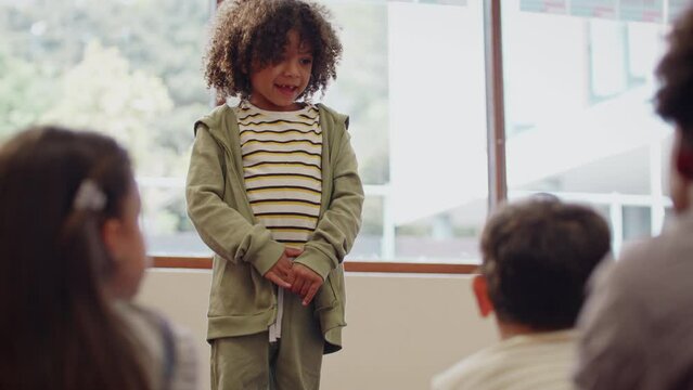 Embracing the new school year with excitement: Group of primary school kids greeting their teacher with a warm hug on first day of school