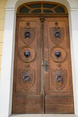 old wooden door in the palace. Palace of Rachynskich. Poland