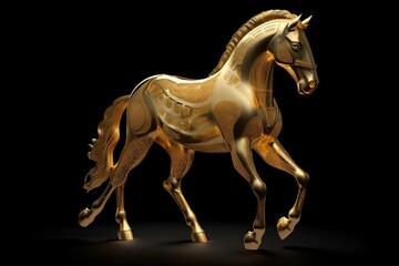 Fototapeta na wymiar Golden figure of a horse made with generative AI