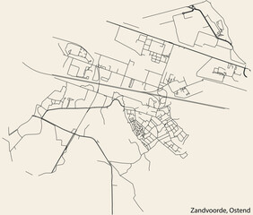 Fototapeta na wymiar Detailed hand-drawn navigational urban street roads map of the ZANDVOORDE MUNICIPALITY of the Belgian city of OSTEND, Belgium with vivid road lines and name tag on solid background