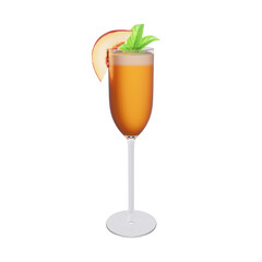 Bellini cocktail with peach isolated on white background. 3d rendering