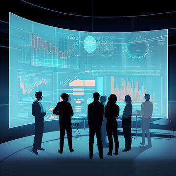 Business team presenting data on a screen, illustration, generative AI