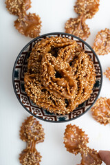 A feast for the eyes: the final presentation of chebakia, showcasing the artistry and sweetness of Morocco