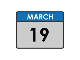 19th march calendar icon. march 19 calendar Date Month icon vector illustrator. vector illustrator.