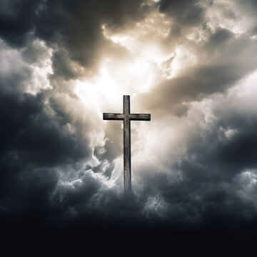 Easter Cross in the Sky - Easter Crucify: A Poignant Reminder of the Sorrowful Path to Pain and Redemption Through Christ's Selfless Act - Generative AI