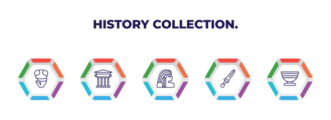 editable outline icons with infographic template. infographic for history collection. concept. included archaeological, museum, egypt, sword, bowl icons.