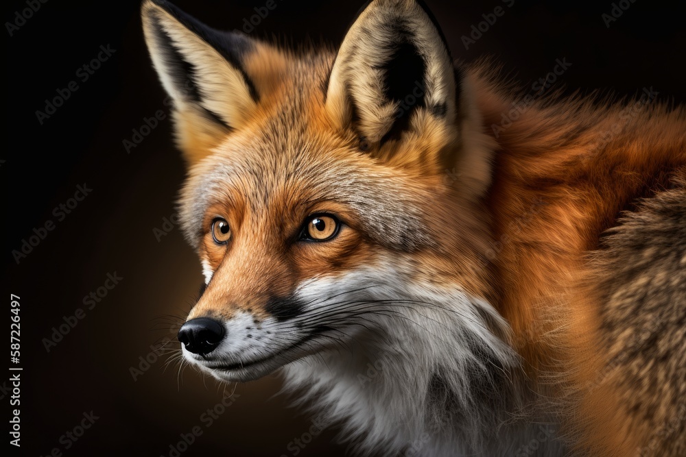 Poster close-up portrait of a red fox (vulpes vulpes), generative ai