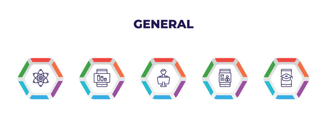 editable outline icons with infographic template. infographic for general concept. included core values, ar graph, coworking, hr software, distance learning icons.