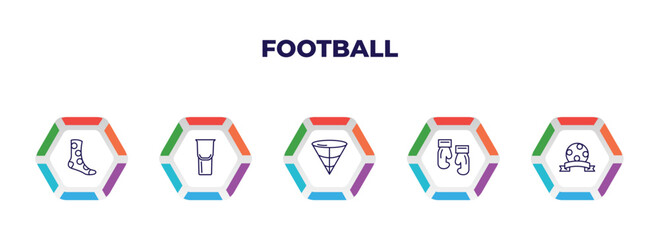 editable outline icons with infographic template. infographic for football concept. included socks, tumbler, cone, gloves, football club icons.